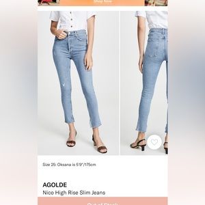AGOLDE Nico High Rise Slim Jeans in a Size 29